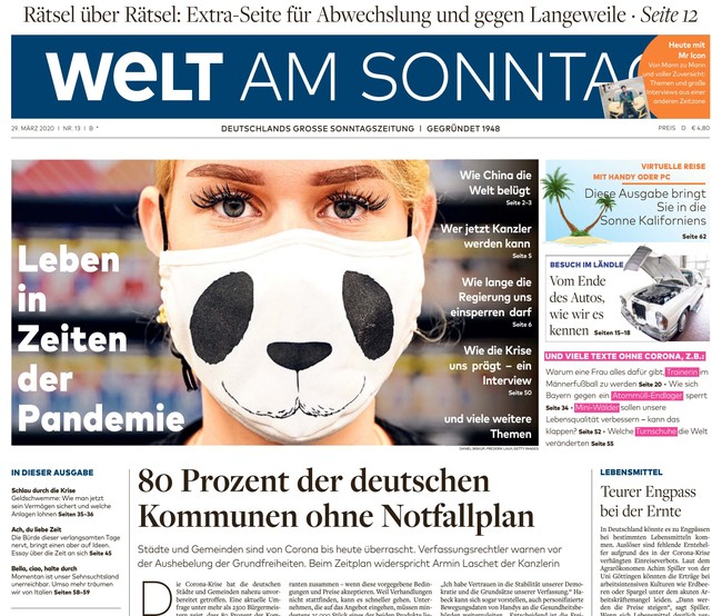 Welt am Sonntag Zeitung 29. März 2020