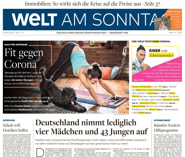 Welt am Sonntag Zeitung 19. April 2020