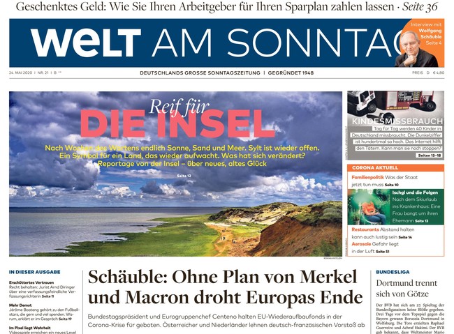 Welt am Sonntag Zeitung 24. Mai 2020