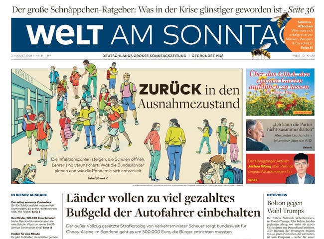 Welt am Sonntag Zeitung 2. August 2020