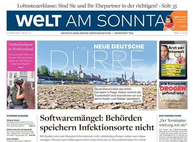 Welt am Sonntag Zeitung 16. August 2020