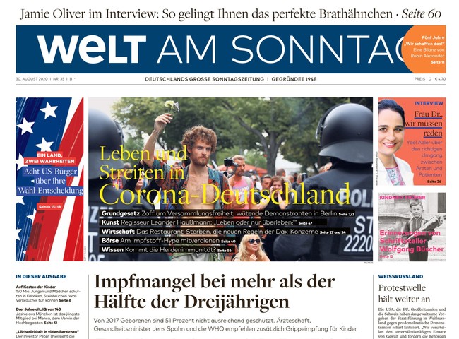 Welt am Sonntag Zeitung 30. August 2020