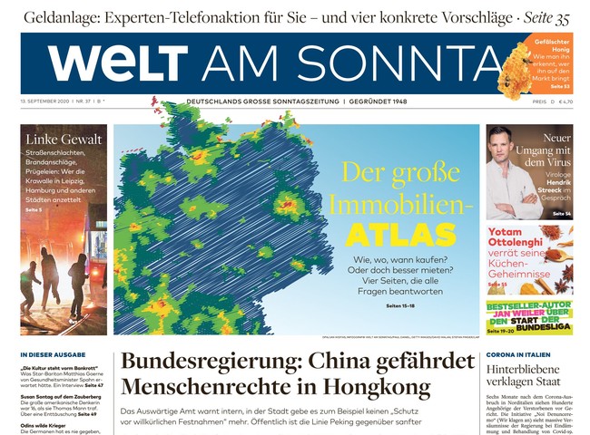 Welt am Sonntag Zeitung 13. September 2020