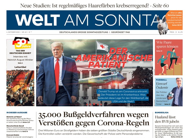 Welt am Sonntag Zeitung 4. Oktober 2020