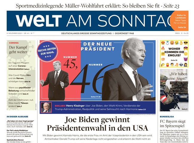 Welt am Sonntag Zeitung 8. November 2020