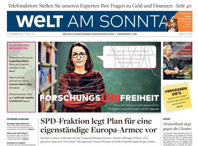 Welt am Sonntag Zeitung 15. November 2020