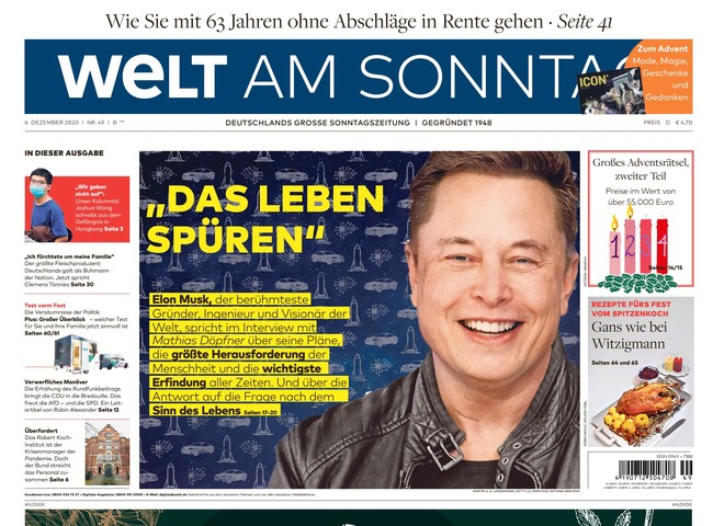 Welt am Sonntag Zeitung 6. Dezember 2020