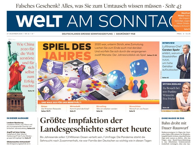 Welt am Sonntag Zeitung 27. Dezember 2020