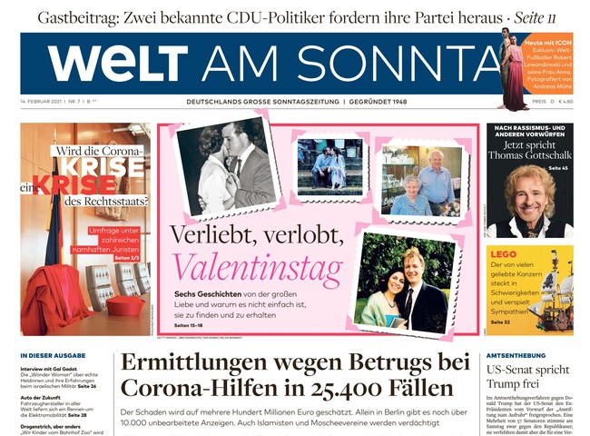 Welt am Sonntag Zeitung 14. Februar 2021