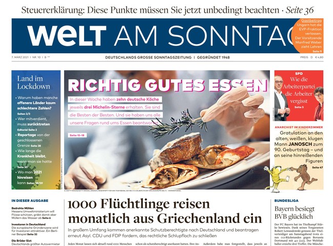 Welt am Sonntag Zeitung 7. März 2021