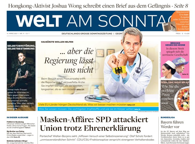 Welt am Sonntag Zeitung 14. März 2021