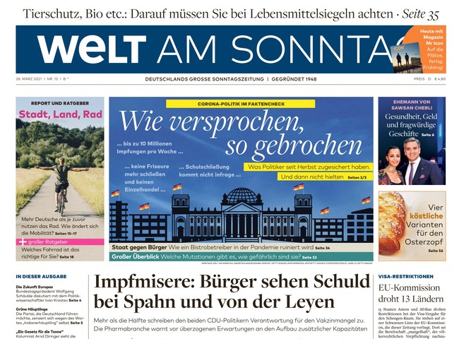 Welt am Sonntag Zeitung 28. März 2021