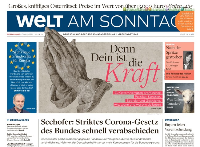 Welt am Sonntag Zeitung 4. April 2021