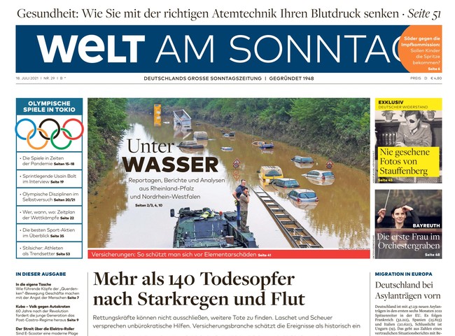 Welt am Sonntag Zeitung 18. Juli 2021