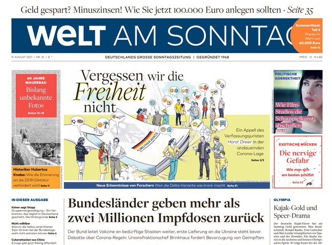 Welt am Sonntag Zeitung 8. August 2021