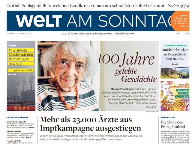 Welt am Sonntag Zeitung 15. August 2021