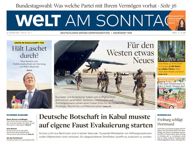 Welt am Sonntag Zeitung 22. August 2021