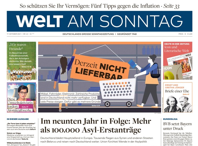 Welt am Sonntag Zeitung 17. Oktober 2021