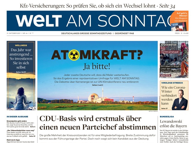 Welt am Sonntag Zeitung 31. Oktober 2021