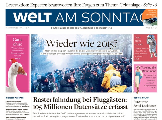 Welt am Sonntag Zeitung 14. November 2021