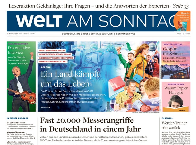 Welt am Sonntag Zeitung 21. November 2021