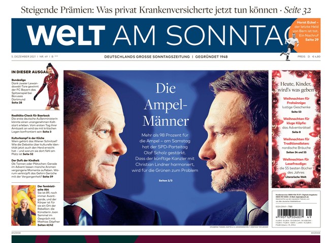 Welt am Sonntag Zeitung 5. Dezember 2021