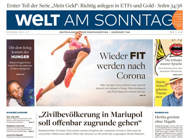 Welt am Sonntag Zeitung 20. März 2022