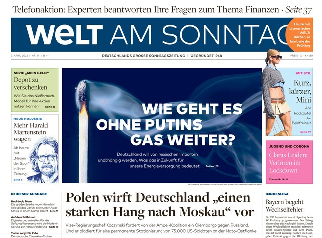 Welt am Sonntag Zeitung 3. April 2022